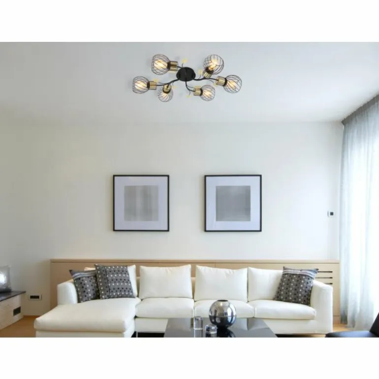 Plafonnier Globo LALLY Laiton, Noir, 6 lumières