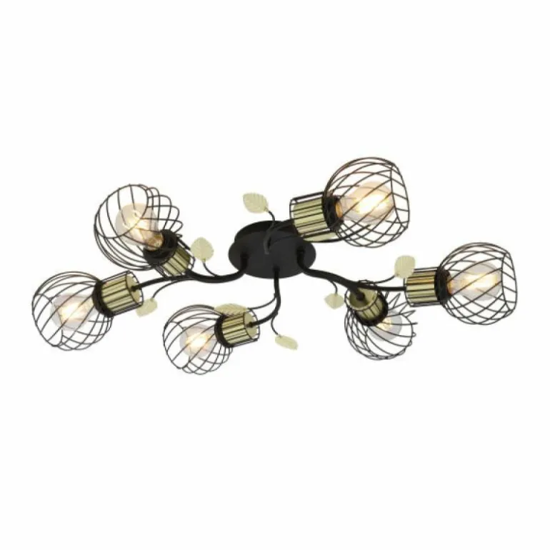 Plafonnier Globo LALLY Laiton, Noir, 6 lumières