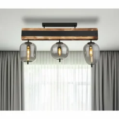 Plafonnier Globo LOREY Bois foncé, Noir, 3 lumières