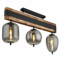 Plafonnier Globo LOREY Bois foncé, Noir, 3 lumières