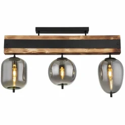 Plafonnier Globo LOREY Bois foncé, Noir, 3 lumières