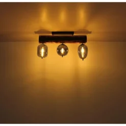 Plafonnier Globo LOREY Bois foncé, Noir, 3 lumières