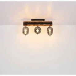 Plafonnier Globo LOREY Bois foncé, Noir, 3 lumières