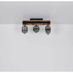 Plafonnier Globo LOREY Bois foncé, Noir, 3 lumières