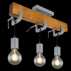 Plafonnier Globo LUDI Gris, Bois foncé, 3 lumières