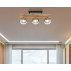 Plafonnier Globo MOITAS Couleur bois, Noir, 3 lumières