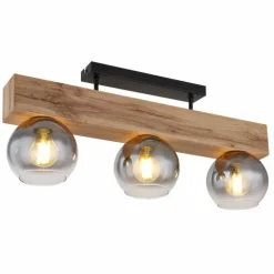 Plafonnier Globo MOITAS Couleur bois, Noir, 3 lumières