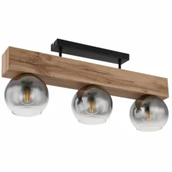 Plafonnier Globo MOITAS Couleur bois, Noir, 3 lumières