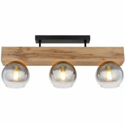 Plafonnier Globo MOITAS Couleur bois, Noir, 3 lumières