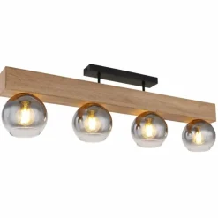 Plafonnier Globo MOITAS Couleur bois, Noir, 4 lumières
