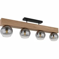 Plafonnier Globo MOITAS Couleur bois, Noir, 4 lumières