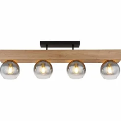 Plafonnier Globo MOITAS Couleur bois, Noir, 4 lumières