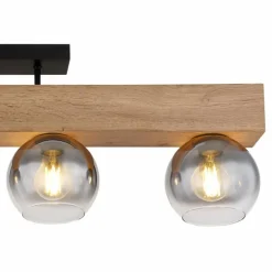 Plafonnier Globo MOITAS Couleur bois, Noir, 4 lumières