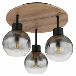 Plafonnier Globo MOITAS Couleur bois, Noir, 3 lumières