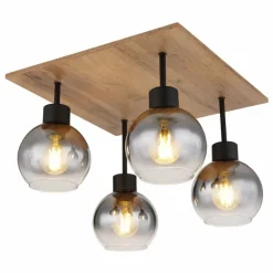 Plafonnier Globo MOITAS Couleur bois, Noir, 4 lumières