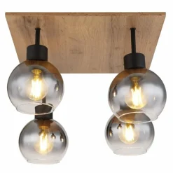 Plafonnier Globo MOITAS Couleur bois, Noir, 4 lumières