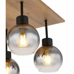 Plafonnier Globo MOITAS Couleur bois, Noir, 4 lumières