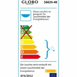 Plafonnier Globo ORINA Chrome, Blanc, 4 lumières