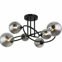 Plafonnier Globo RIHA LED Noir, 6 lumières