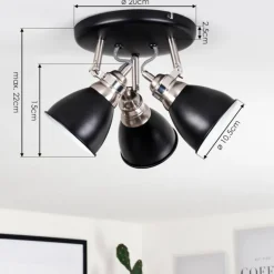 Plafonnier Gralingen Nickel mat, Noir, 3 lumières