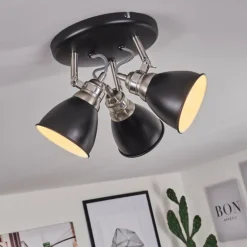 Plafonnier Gralingen Nickel mat, Noir, 3 lumières