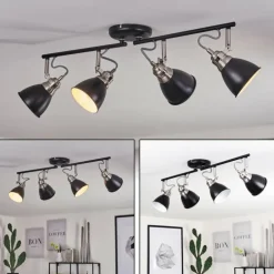 Plafonnier Gralingen Nickel mat, Noir, 4 lumières