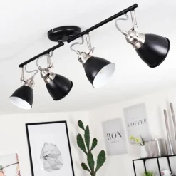 Plafonnier Gralingen Nickel mat, Noir, 4 lumières