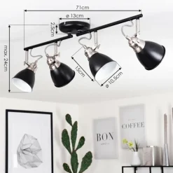 Plafonnier Gralingen Nickel mat, Noir, 4 lumières