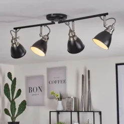 Plafonnier Gralingen Nickel mat, Noir, 4 lumières