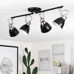 Plafonnier Gralingen Nickel mat, Noir, 4 lumières