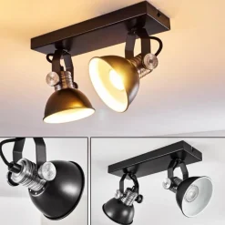 Plafonnier Gudo Noir, Argenté, 2 lumières