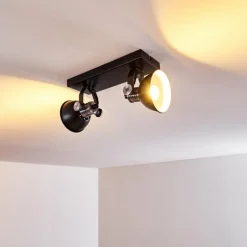 Plafonnier Gudo Noir, Argenté, 2 lumières