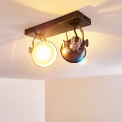 Plafonnier Gudo Noir, Argenté, 2 lumières