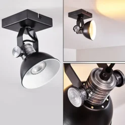 Plafonnier Gudo Noir, Argenté, 1 lumière