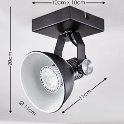 Plafonnier Gudo Noir, Argenté, 1 lumière