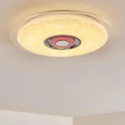 Plafonnier Haderup LED Chrome, Blanc, 1 lumière, Télécommandes, Changeur de couleurs