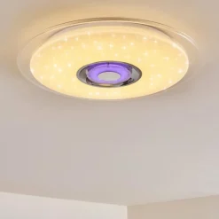 Plafonnier Haderup LED Chrome, Blanc, 1 lumière, Télécommandes, Changeur de couleurs