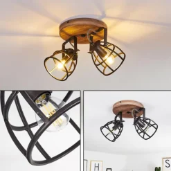 Plafonnier Haervej Bois foncé, Noir, 2 lumières