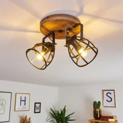 Plafonnier Haervej Bois foncé, Noir, 2 lumières