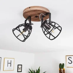 Plafonnier Haervej Bois foncé, Noir, 2 lumières