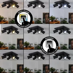 Plafonnier Hakamken LED Noir, 4 lumières