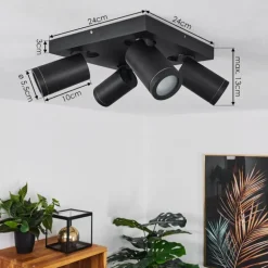 Plafonnier Hakamken LED Noir, 4 lumières