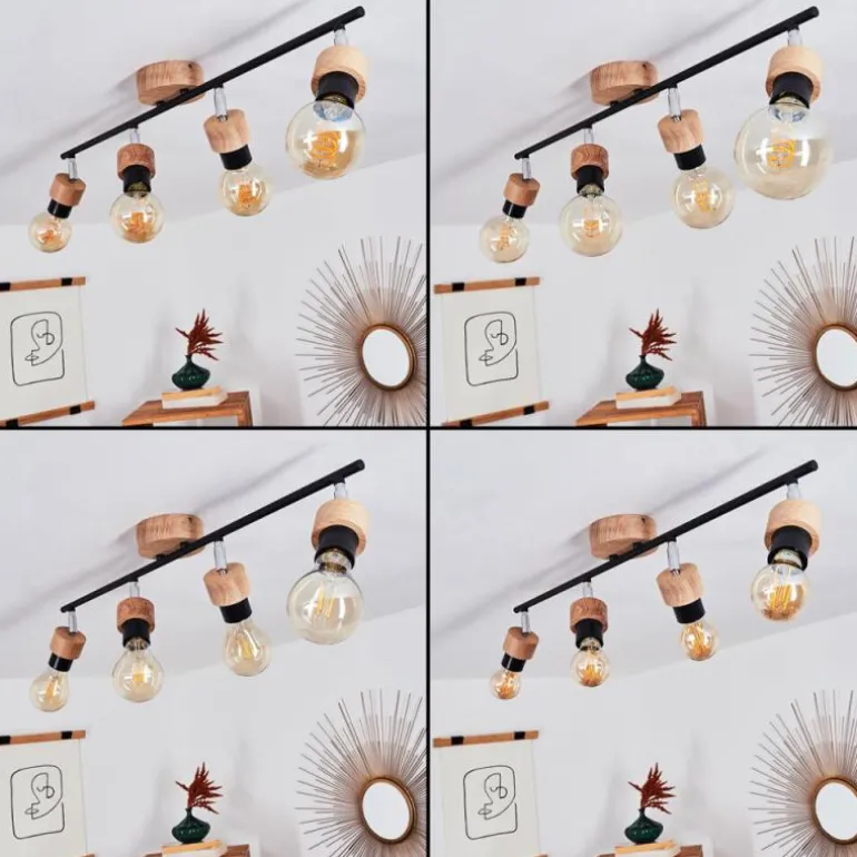 Plafonnier Harran Chrome, Écru, Noir, 4 lumières