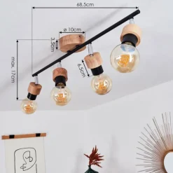 Plafonnier Harran Chrome, Écru, Noir, 4 lumières