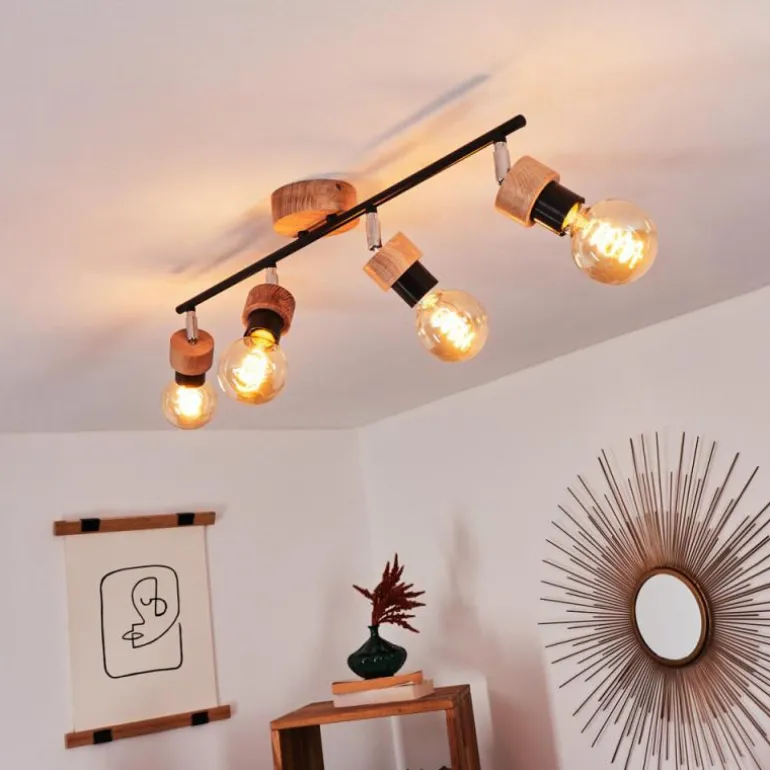 Plafonnier Harran Chrome, Écru, Noir, 4 lumières