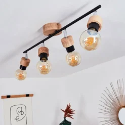 Plafonnier Harran Chrome, Écru, Noir, 4 lumières