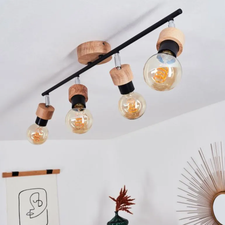 Plafonnier Harran Chrome, Écru, Noir, 4 lumières