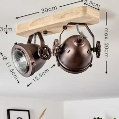 Plafonnier Herford Bois clair, Cuivre, 2 lumières