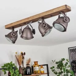 Plafonnier Herford Bois foncé, 4 lumières