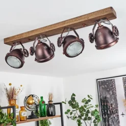Plafonnier Herford Bois foncé, Rouille, 4 lumières